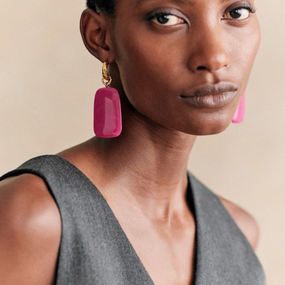 Sezane Gold and Pink Floral Earrings